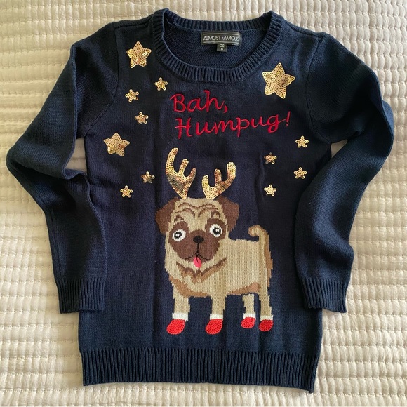 Almost Famous Sweaters - Holiday “Bah, Humpug!” sweater | Navy blue | Small